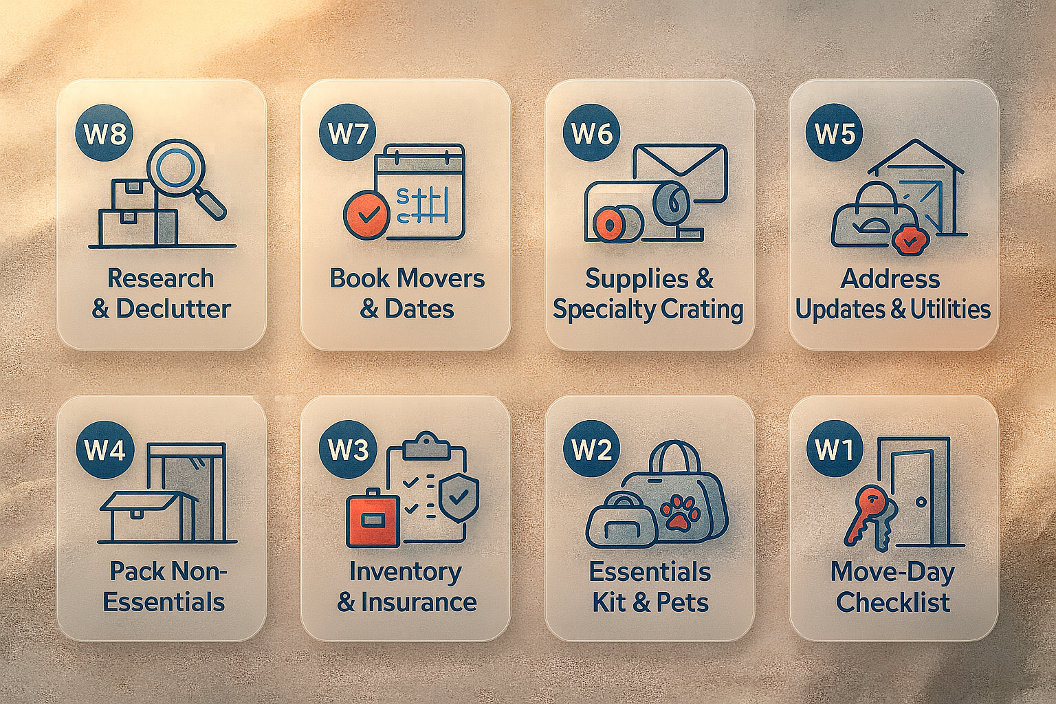 Eight-week moving checklist for interstate moves.