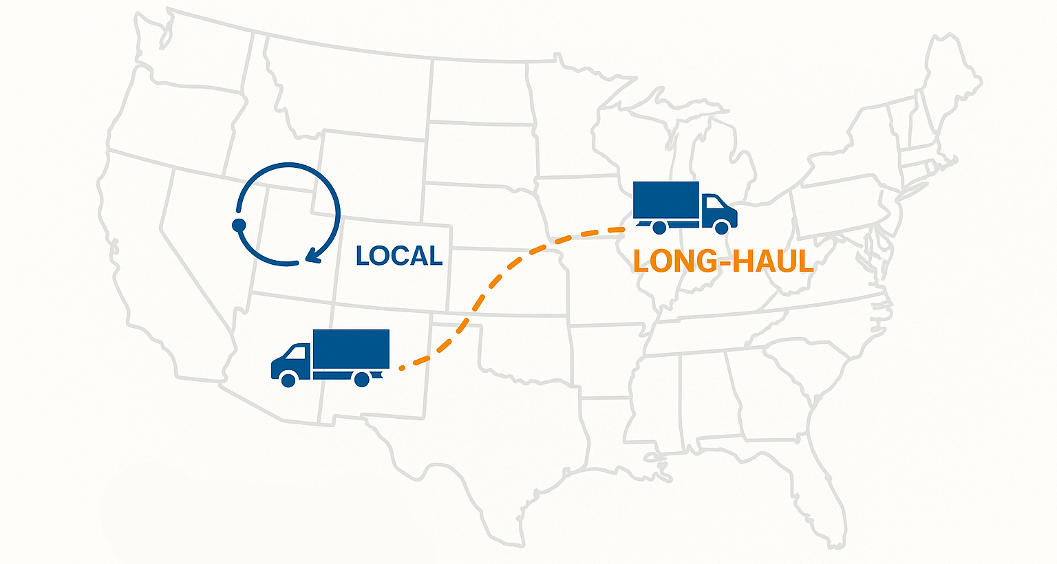 Map of U.S. showing long-haul moving route